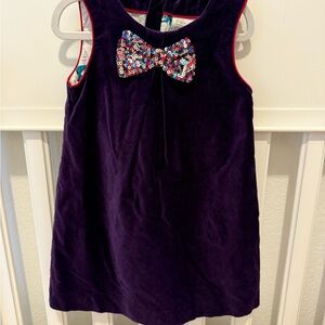 Mini Boden x Ronald Dahl Purple Velvet Dress with Sequined Bow